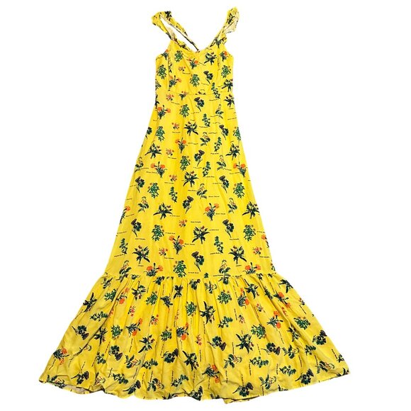 ModCloth Inclined to Impress Bold Yellow Floral Print Dress Cottagecore Sz Large - Picture 2 of 12